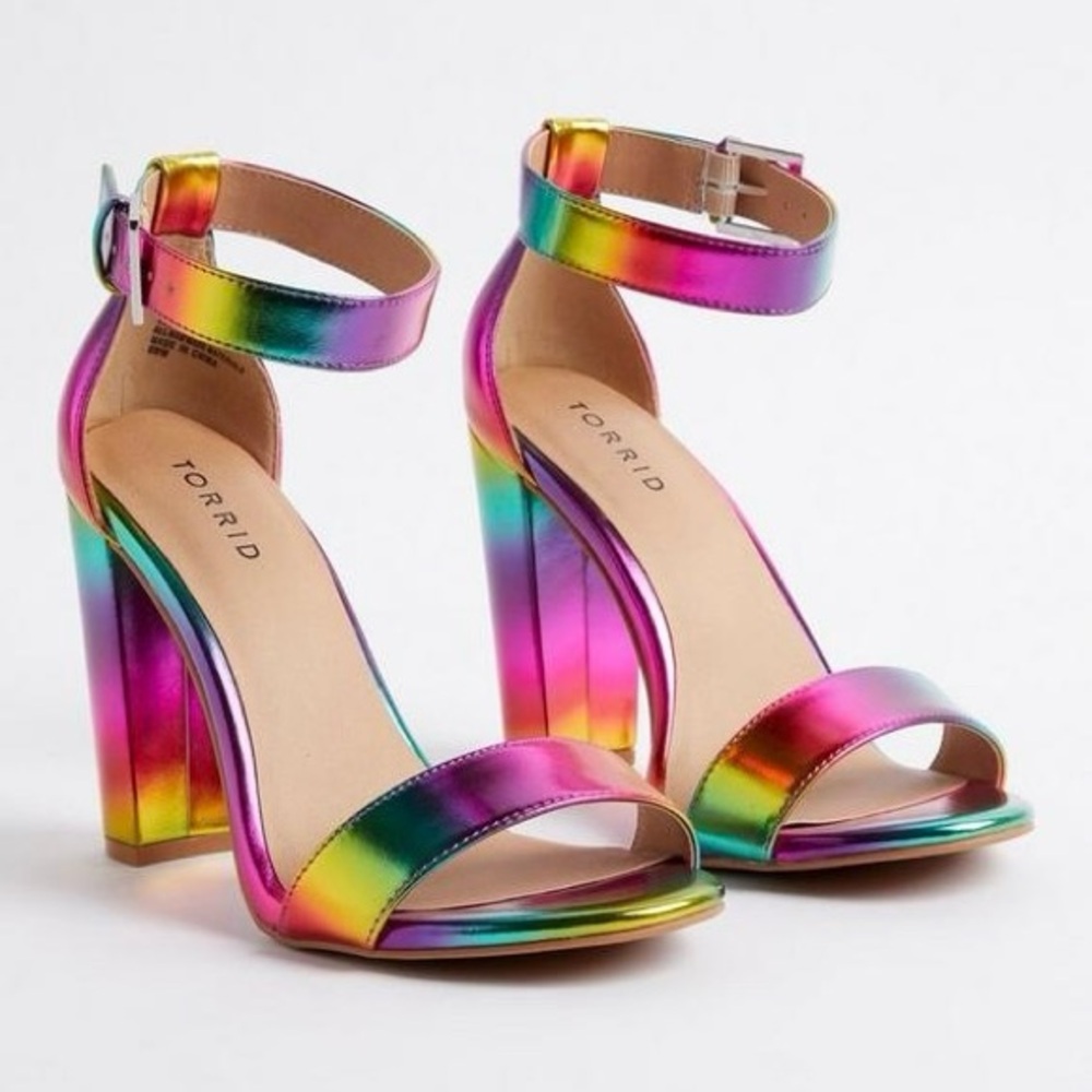🌈 Torrid Rainbow Two Strap Tapered Sandal Heel 11WW